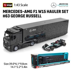 부라고 1:43 2024 F1 메르세데스-AMG F1 W15 화물차 세트 # 63 GEORGERUSSELL 페라리 SF24 합금 고급 자동차 다이캐스트 자동차 모형 장난감 시리즈