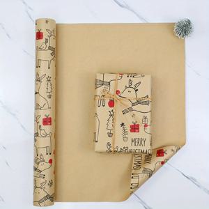 1롤 크리스마스 포장지 귀여운 사슴 디자인 베이지 레드 43.18cm x 3m 선물 포장지 휴일 생일 선물 파티 장식용