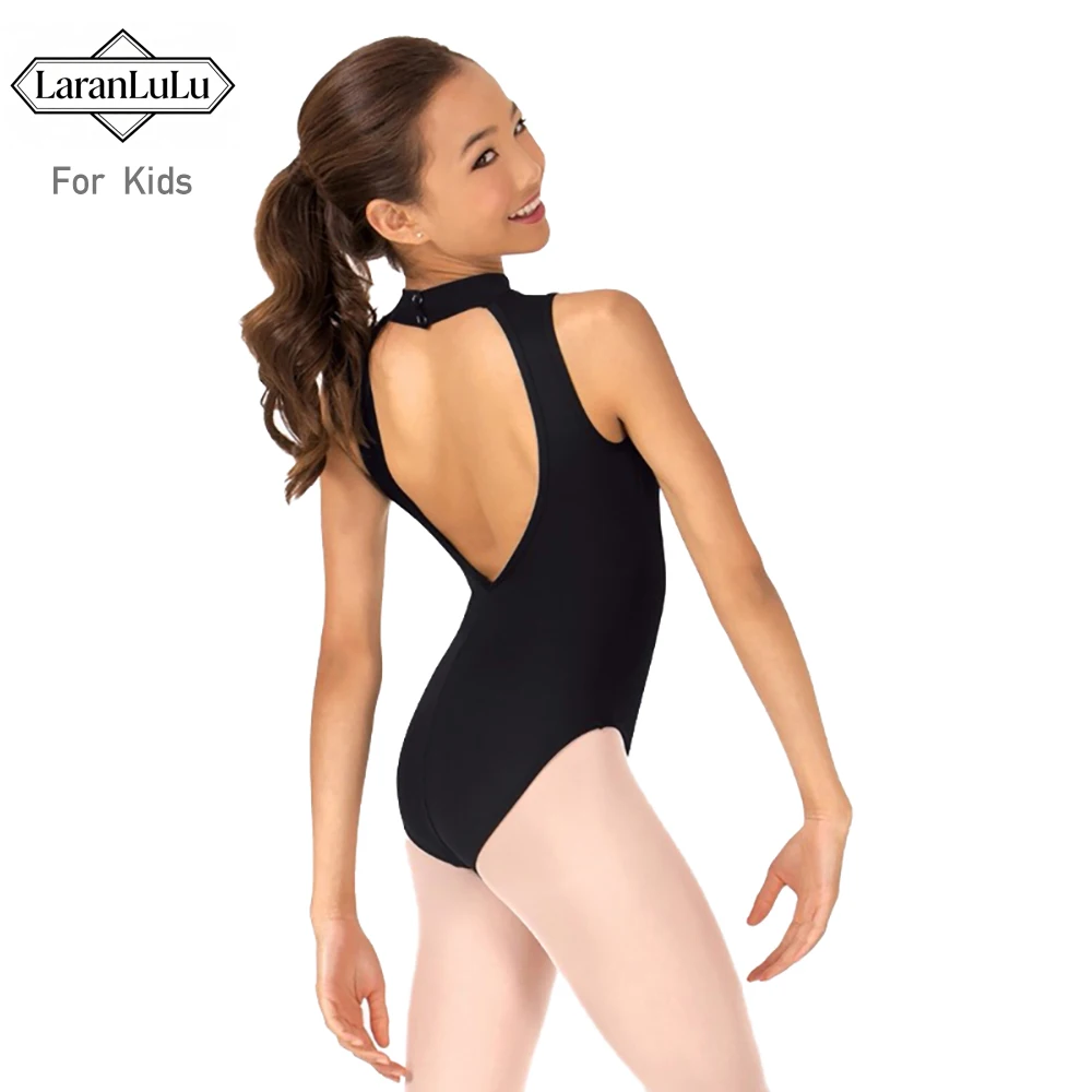 여아용 블랙 발레 댄스 터틀넥 탱크 레오타드 나일론 수영복 백리스 키즈용 스판덱스 체조 바디수트 무대 의상
