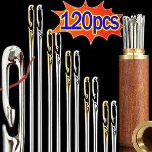 12/120pcs 블라인드 바느질 바늘 스테인레스 스틸 노인 큰 측면 구멍 바늘 DIY Jewerly DIY 수제 셀프 스레딩 바느질 도구