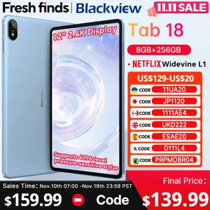 블랙뷰 탭 18 12 인치 태블릿, 12GB + 256GB 16MP 2.4K FHD + 디스플레이, 8800mAh 배터리, Widevine L1 MTK Helio G99 33W