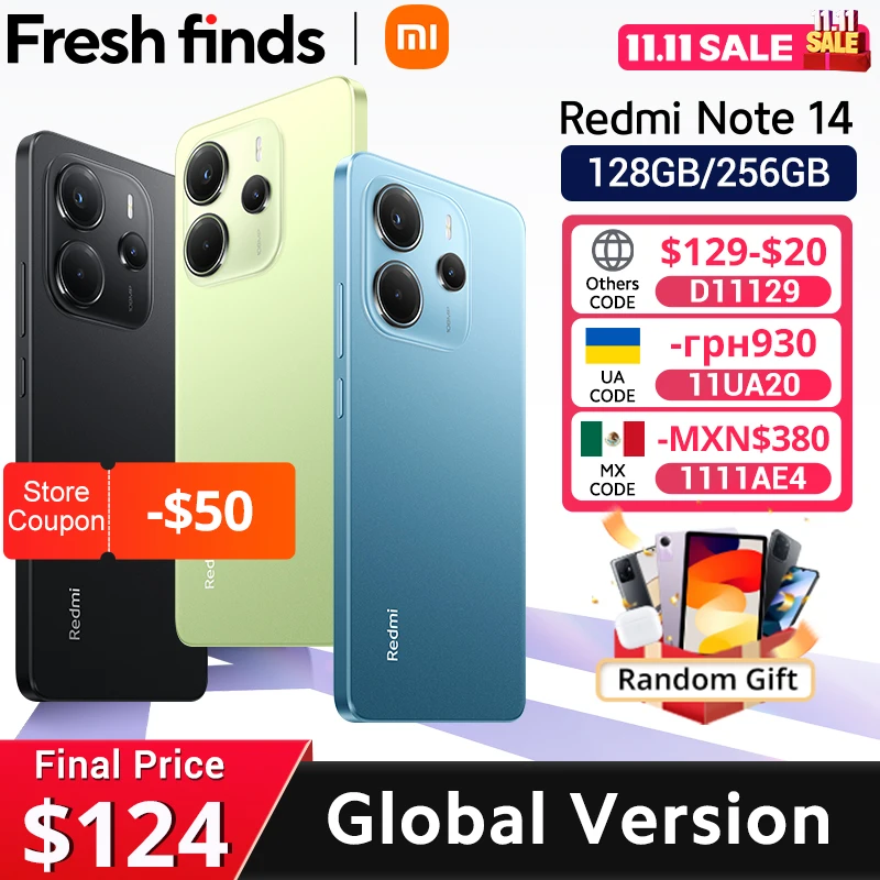 【월드 프리미어】글로벌 버전 Xiaomi Redmi Note 14 MediaTek Helio G99-Ultra 카메라 5500mAh 6.67