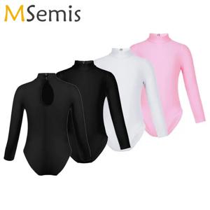 여자 긴 소매 체조 레오타드 바디 슈트 모의 목 발레 레오타드 하이틴 키즈 스케이트 댄스웨어 연습 무대 댄스 의상