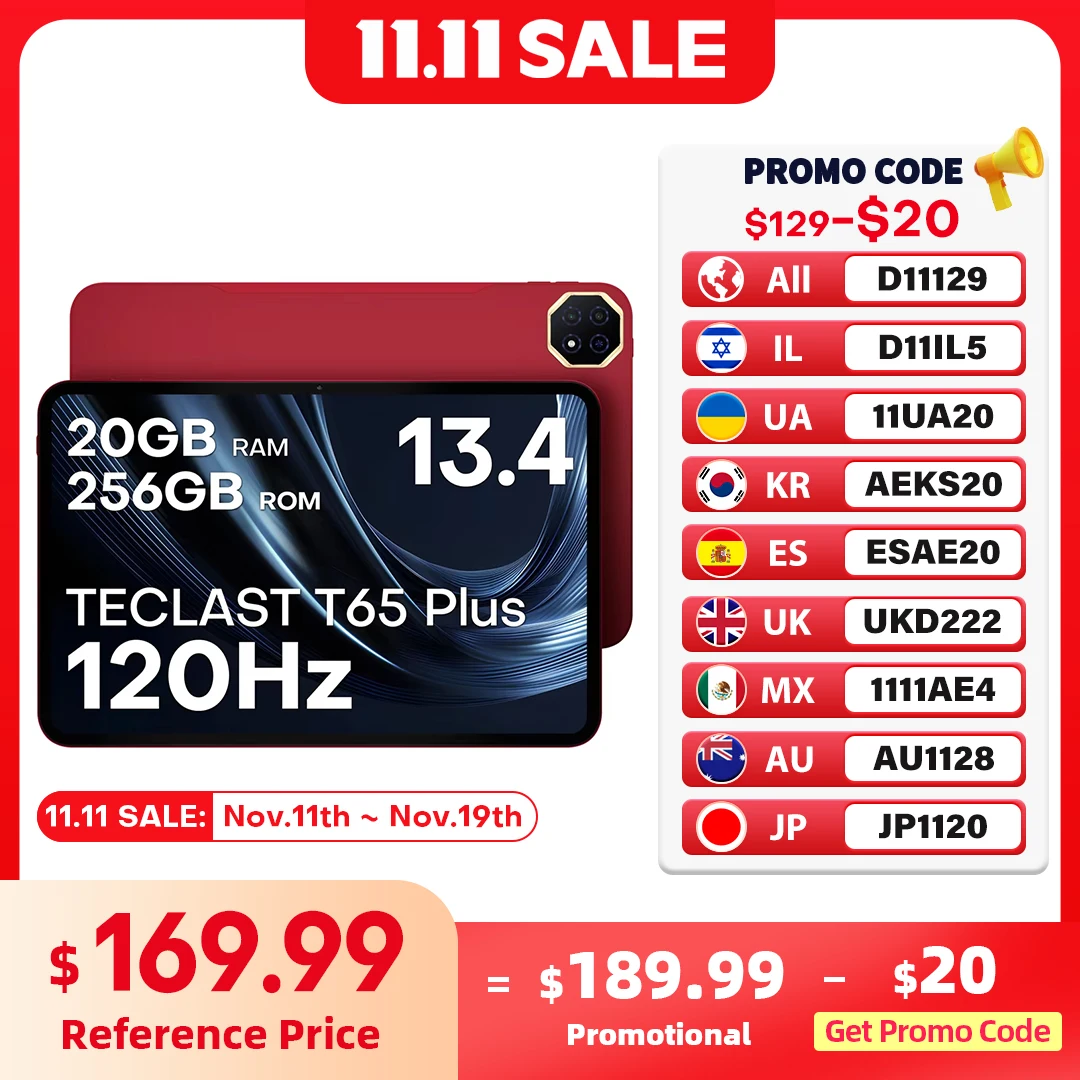 새로운 테클라스트 T65 플러스 태블릿 13.4인치 2K 디스플레이 120Hz 안드로이드 15 미디어텍 G99 최대 20GB(8+12) 램 256GB 롬 10000mAh 18W 와이드바인 L1