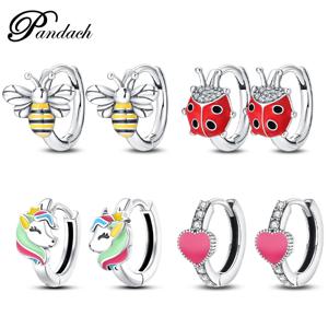 여성을위한 925 스털링 실버 절묘한 꿀벌 나비 무당 벌레 귀걸이 로맨틱 핑크 하트 모양의 귀걸이 웨딩 파티 쥬얼리