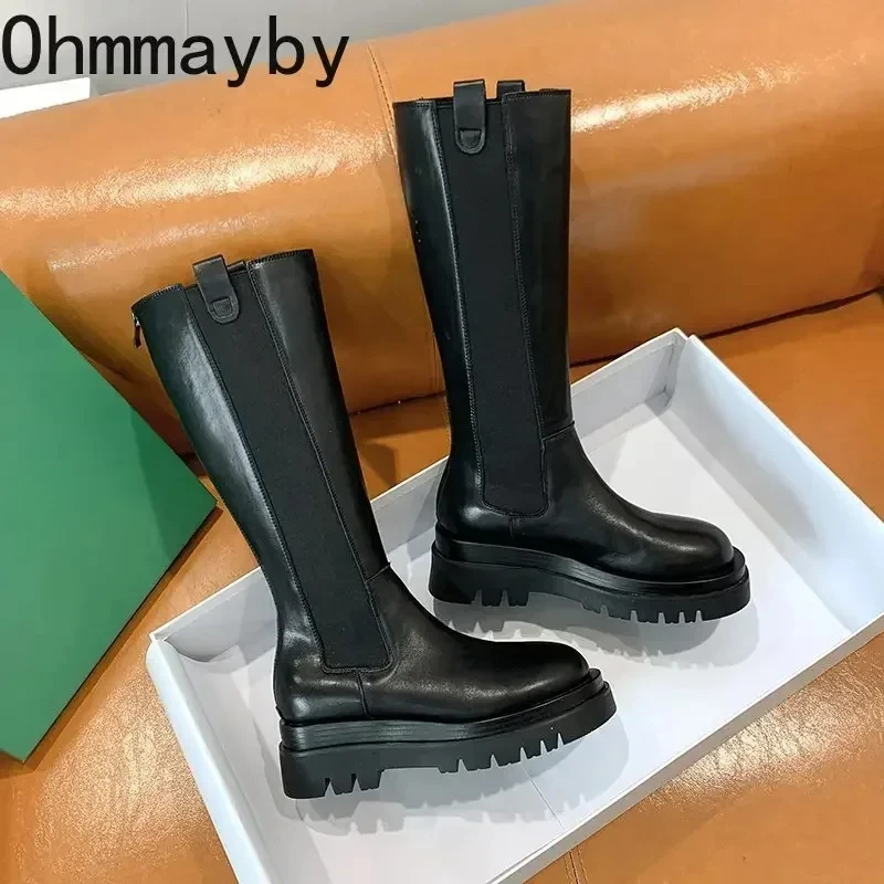 플랫폼 여성 나이트 롱 부츠 패션 따뜻한 모피 신발 가을 겨울 스퀘어 힐 숙녀 무릎 높은 부츠