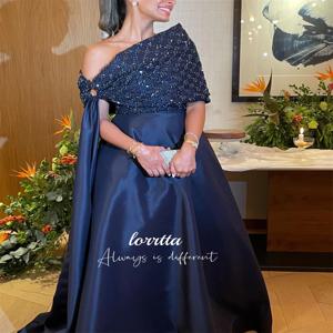 Lorrtta 럭셔리 라인 A 이브닝 원피스 다크 블루 비드 자수 원단, 특별한 날 드레스, 맞춤형 칵테일 로브