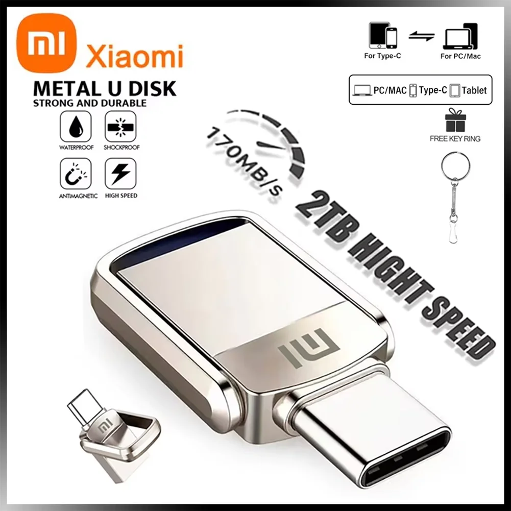 XIAOMI 2TB USB 플래시 드라이브 번개 인터페이스 2 IN 1 USB3.0 펜 드라이브 Android/iphone용 1TB TYPE-C Pendrive Usb 메모리 디스크