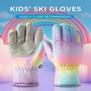 어린이 스키 따뜻한 장갑, 남녀 공통 스타일, 측면 지퍼가 있는 겨울 양털 안감 미끄럼 방지 야외 장갑, 방수 소재