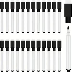 지우개 캡이 있는 25/50개 블랙 드라이 지우기 마커-사무실 학교 용품용 미니 화이트 보드 마커-Vastea