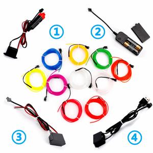 4가지 제어 모드 5M 4M 다채로운 LED 라이트 스트링 유연한 네온 라이트 와이어 댄스 파티 분위기 장식 USB 배터리 박스 드라이버
