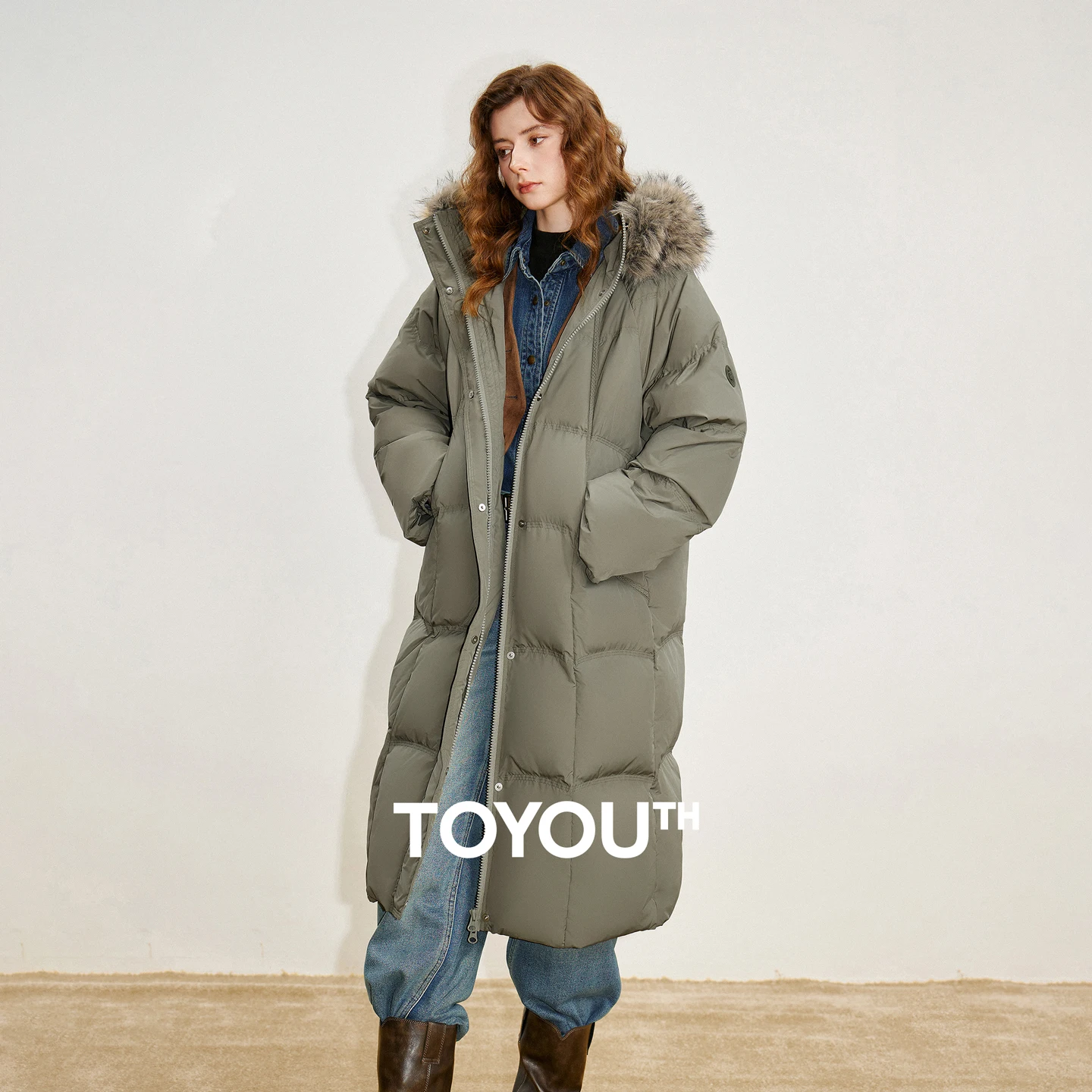 TOYOUTH 여성용 90% 화이트 덕 다운 두꺼운 다운 재킷 2025 겨울 신상 퍼 칼라 후드 엑스트라 롱 따뜻한 재킷 코트