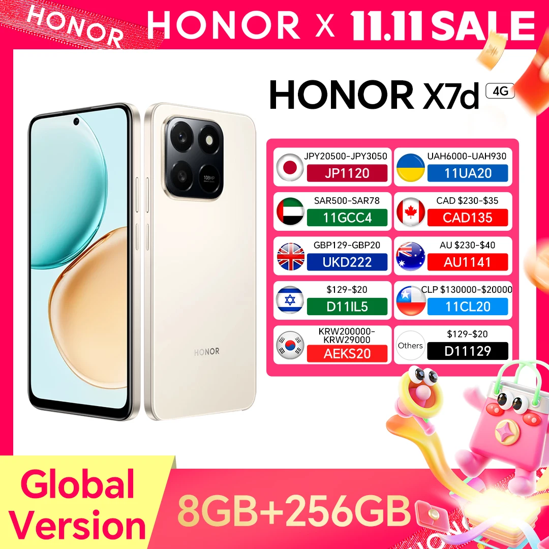 【브랜드+】글로벌 버전 HONOR X7d 8GB+256GB 스마트폰 6.77인치 120Hz TFTLCD 화면 108M 메인 카메라 6500mAh 35W 슈퍼차지