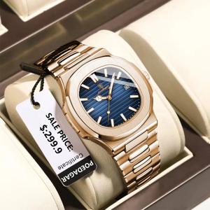 POEDAGAR 패션 비즈니스 남자 시계 방수 빛나는 날짜 스테인레스 스틸 남자 쿼츠 시계 럭셔리 스퀘어 남자 시계 Reloj