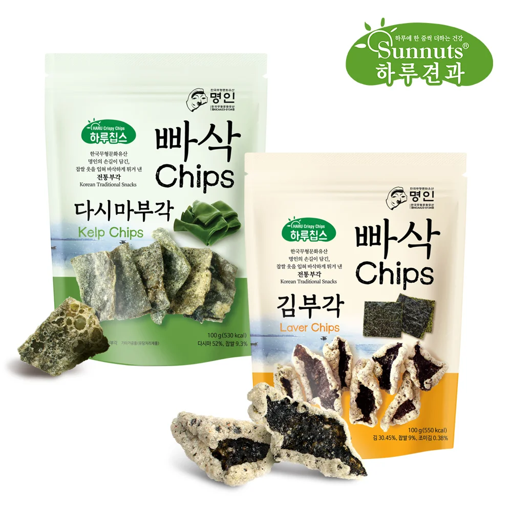 임박특가 빠삭칩스 김부각 100g + 다시마부각 100g 과자 간식 전통부각 총 2봉 [소비기한26/02/02까지]