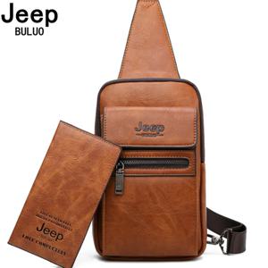 JEEP BULUO 고품질 분할 가죽 어깨 Crossbody 가방 남자 가슴 가방 젊은 남자 유명 브랜드 슬링 가방
