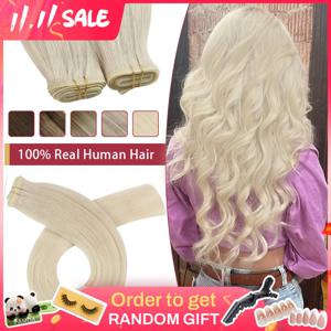 Moretoo-100% 처녀 인모 플랫 실크 웨프트 익스텐션, 10A 등급 더블 드로운 봉제 씨실 플랫 트랙 자연 직조