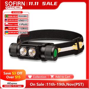 SOFIRN H25L USB 충전식 1000LM 헤드램프 18650 배터리 듀얼 TN-3535 90CRI 5000K 헤드 플래시라이트 캠핑 낚시용 토치