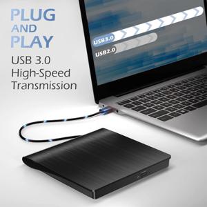 외장 CD/DVD 드라이브, USB 3.0 CD DVD 플레이어 휴대용 +/-RW 버너 CD ROM 리더 라이터 디스크 복제기 (노트북 데스크탑 PC용)