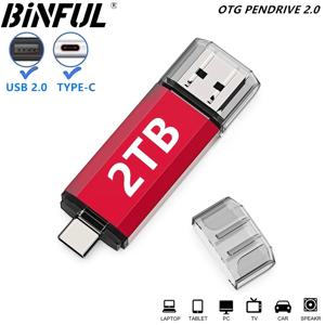 BINFUL 2NI1 TYPE-C USB 2.0 플래시 드라이브 2TB 1TB 512GB 고속 펜 드라이브(키 체인 포함) 메모리 스틱 크리에이티브 비즈니스 선물 U d