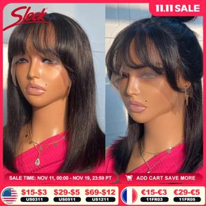 브라질 스트레이트 밥 레이스 프론트 가발(뱅 포함) 레미 인간의 머리카락 블랙 컬러 가발 여성용 브라운 33 #   헤어 T 부분 레이스 가발