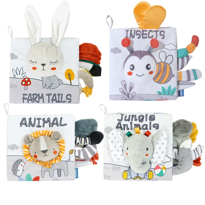 부드러운 아기 책 3D 터치 느낌 고 대비 헝겊 책 조기 학습 몬테소리 감각 유모차 장난감 유아 유아 선물