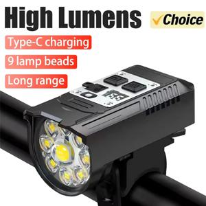 9 LED 자전거 전면 조명 경적이있는 충전식 자전거 라이트 MTB 자전거 헤드 라이트 야간 라이딩을위한 사이클링 자전거 안전 램프