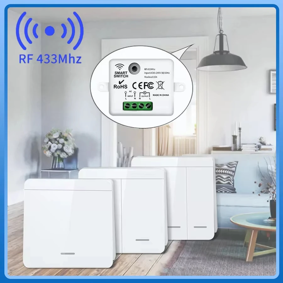 433MHz 1/2/3갱 86형 벽면 스위치 무선 스마트 스위치 조명 리모컨 포함 인터럽터 10A 110V 220V LED 램프용