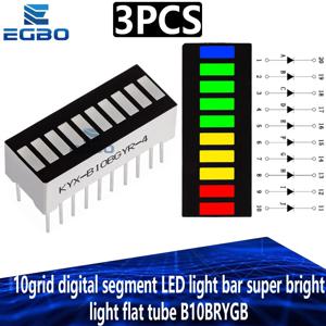 3PCS EGBO 10 그리드 디지털 세그먼트 LED 라이트 바 슈퍼 밝은 2 빨간색 + 3 노란색 + 4 녹색 + 1 파란색 빛 플랫 튜브 B10BRYGB