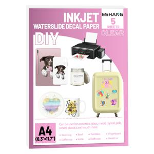 5매 워터 슬라이드 데칼 용지 잉크젯 투명 인쇄 가능 A4(8.3x11.7인치) 크기 텀블러용 투명 워터 슬라이드 전사