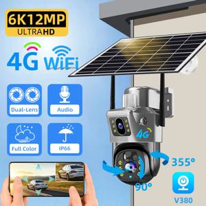 V380 PRO 12MP 4G 야외 보안 카메라 자동 추적 6K 나이트 비전 듀얼 렌즈 PIR CCTV 보안 보호