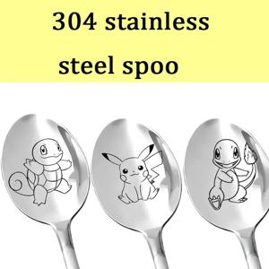 애니메이션 포켓몬 피카추 어린이 숟가락 귀여운 아기 수프 스테인레스 스틸 국자 어린이를위한 가정 음식 식기 숟가락 생일 선물