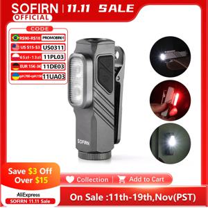 SOFIRN 미니 ST10 1000LM EDC 플래시라이트 USB C 14500 충전식 레드 라이트 660NM 자석 테일 & 클립 듀얼 스위치 토치