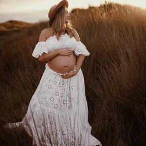 자수 코튼 보호 레이스 투피스, 출산 사진 의상, 임산부 원피스 세트, 사진 촬영용 2 in 1