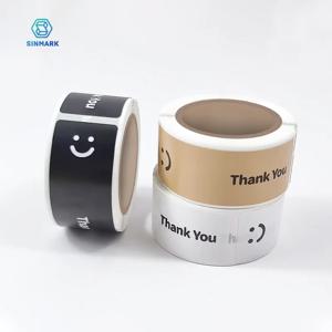 스마일 페이스 블랙 앤 화이트 땡큐 직사각형 도장 스티커 선물 스티커, 수제 포장 장식 라벨, 120 개/롤