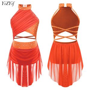 여아용 발레 댄스 투투 원피스, 체조 레오타드, 서정적 현대 무용 공연, 코스튬 쉬어 메쉬 오버레이 드레스