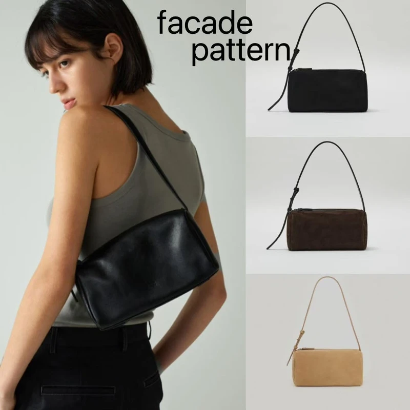 레트로 스타일 스웨이드 가죽 숄더백 2025 신상 패턴 프렌치 브레드스틱 언더암 백 남녀 공용