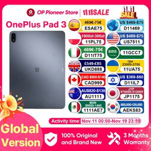 글로벌 버전 OnePlus Pad 3 12GB 256GB 태블릿 스냅드래곤 8 엘리트 13.2인치 144Hz 디스플레이 3.4K 해상도 블루투스 5.4 안드로이드 15