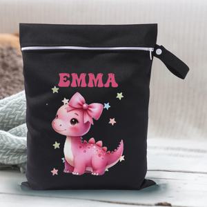 개인화 된 기저귀 가방 이름이있는 공룡 기저귀 젖은 건조 가방 방수 어린이 수영복 보관 주머니 수영 가방 어린이를위한 선물