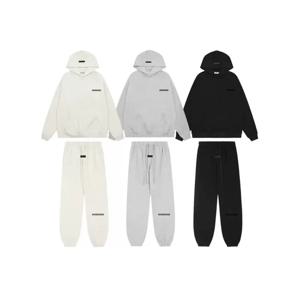 22SS 트렌디 브랜드 더블 라인 전면 및 후면 더블 행 플러시 편지 후드 남성용 루즈 후드 하이 스트리트 커플 바지 세트