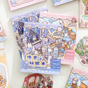 24 개/가방 동물원 작은 클래스 야옹 와우 원더랜드 시리즈 풍경 스티커 책 3 차원 장면 미니어처 스티커 핸드북 DIY