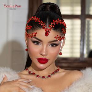 YouLaPan 웨딩 신부 라인 석 머리띠 이마 장식 신부 헤드 피스 여성 연회 파티 워터 드롭 머리 장식 HP599