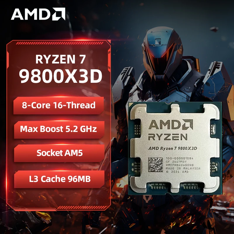 AMD 라이젠 7 9800X3D 게임용 CPU R7 9800X3D 최대 5.2GHz 8코어 16스레드 96MB 캐시 AM5 데스크탑 게이밍 프로세서 (패키지 제외)
