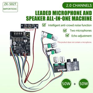 ZK-502T Bluetooth 증폭기 보드 50W+50W 2.0 채널 TPA3116D2, 듀얼 마이크 입력 에코/볼륨 제어 포함