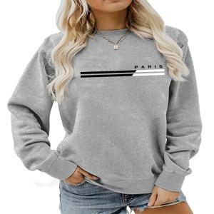 여성의 가을, 겨울 캐주얼, 패셔너블, 루즈, 편안하고, 따뜻하고, 파리 패턴 프린트 라운드 넥 긴팔 풀오버