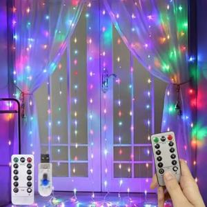 3x1M/3x2M/3x3M USB 리모컨 LED 커튼 조명 8가지 모드 크리스마스 웨딩 침실 요정 장식용