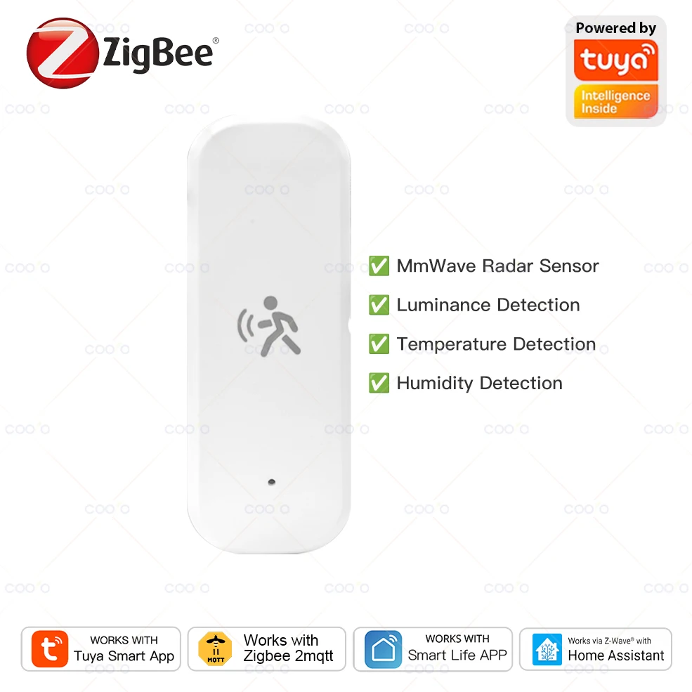Zigbee 10G MmWave 레이더 모션 센서 조도 온도 습도 센서가 있는 인간 감지기 Tuya Zigbee2MQTT 지원