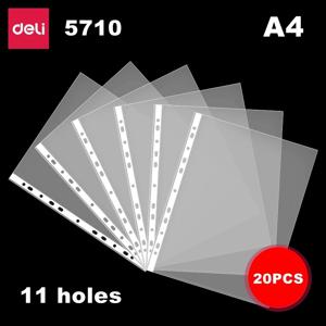 20개입/봉지 델리 5710 72616 투명 문서 가방 11홀 A4 & 30홀 A3 가로형 루즈리프 삽입 가방 클리어 파일 폴더