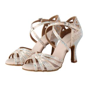 다이아몬드가 달린 라틴 댄스 신발 살구 블랙 블루 성인 전문 댄스 신발 여성 성인 하이힐 7.5cm 힐