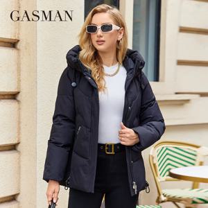 GASMAN 2023 겨울 다운 재킷 여성 짧은 클래식 지퍼 디자인 포켓 스탠드 칼라 후드 슬림 코트 여성 파카 83319